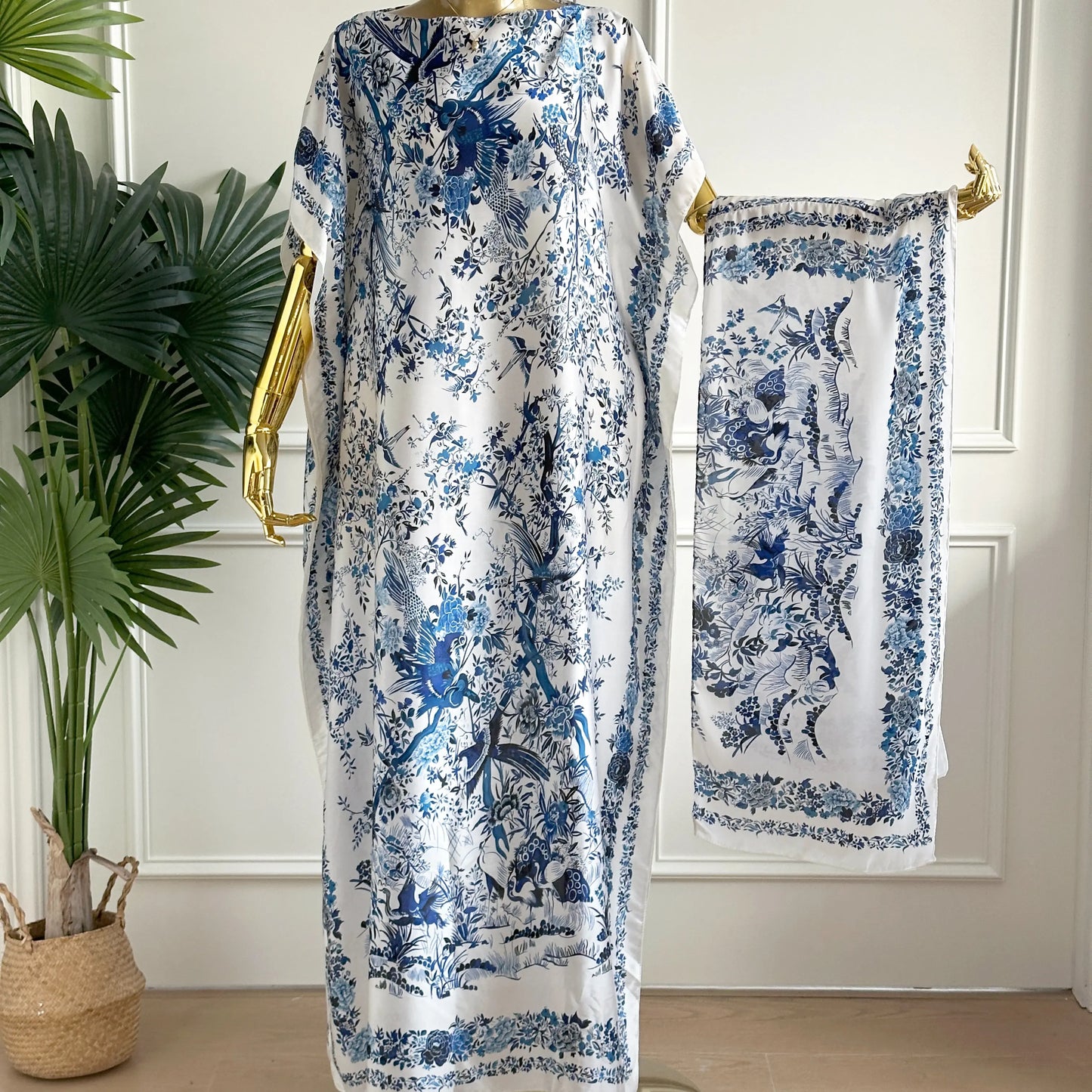 ćMoomooćWomen'S Polyester Floral Print Moo Moo & Scarf Set - Lightweight Boho Casual Shawl Dress, Beach Vacation Outfit, Swimwear Pairing, All-Season Ladies Wear 06, Moo Moo for Women
