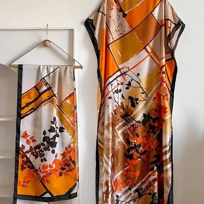【Moomoo】Women'S Polyester Floral Print Moo Moo & Scarf Set - Lightweight Boho Casual Shawl Dress, Beach Vacation Outfit, Swimwear Pairing, All-Season Ladies Wear 06, Moo Moo for Women