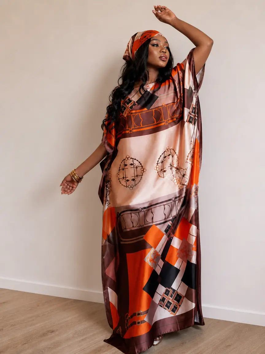 【Moomoo】Women'S Polyester Floral Print Moo Moo & Scarf Set - Lightweight Boho Casual Shawl Dress, Beach Vacation Outfit, Swimwear Pairing, All-Season Ladies Wear 06, Moo Moo for Women