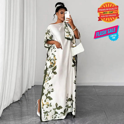 Moomoo Women'S 2 Piece Sets, Bohemian Peacock & Plants Satin Cape Robe with Scarf, plus Size Friendly Maxi Cover up for Resort, Hand Wash, Bathing Suit, Beach Wear, Bathing Suit Cover, Silky, Bikini Coverup, Moo Moo for Women, Stylish Women'S Wear
