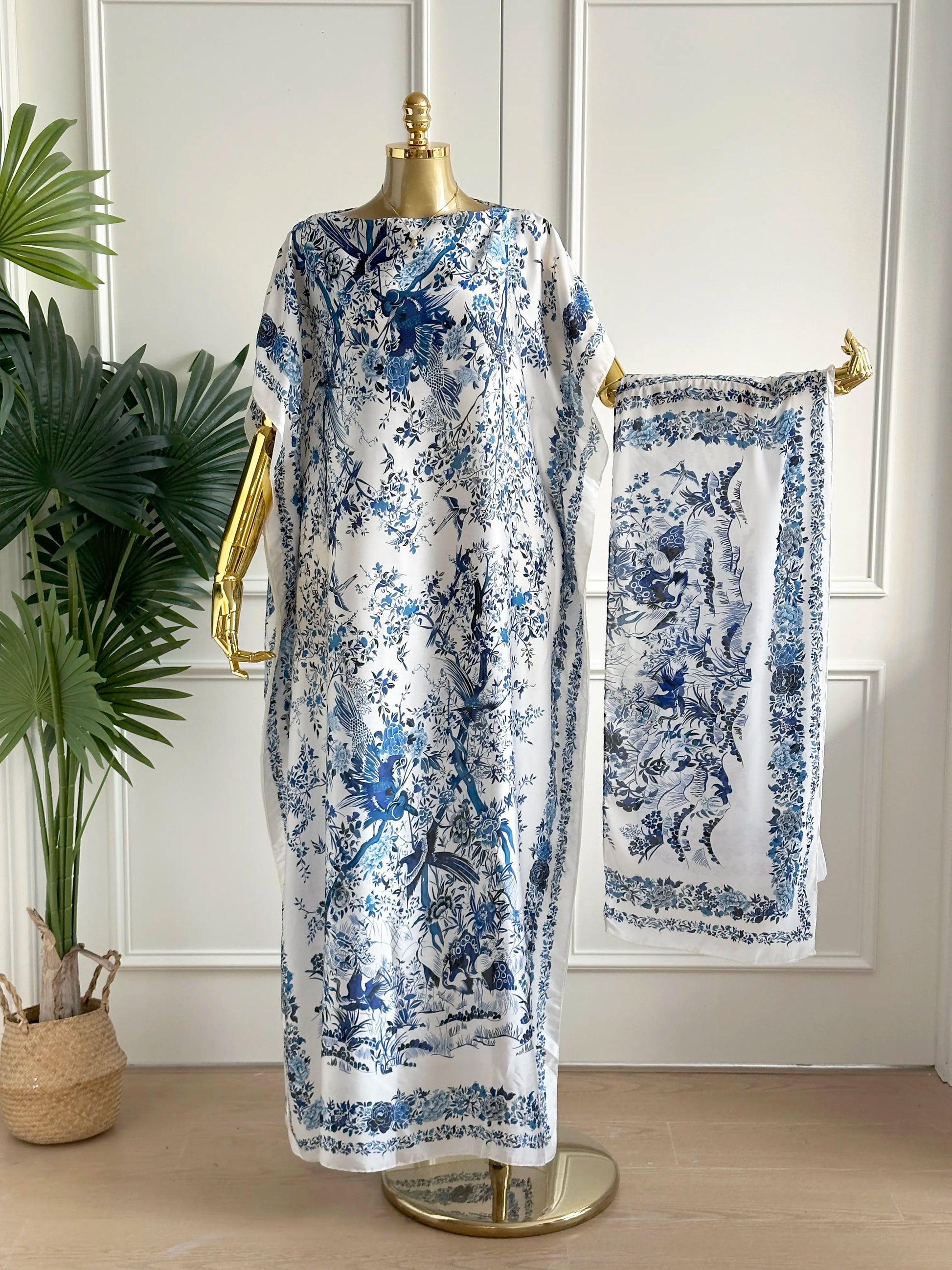 【Moomoo】Women'S Polyester Floral Print Moo Moo & Scarf Set - Lightweight Boho Casual Shawl Dress, Beach Vacation Outfit, Swimwear Pairing, All-Season Ladies Wear 06, Moo Moo for Women