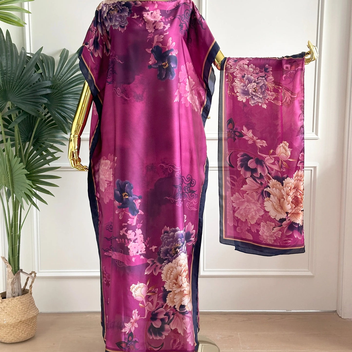 【Moomoo】Women'S Polyester Floral Print Moo Moo & Scarf Set - Lightweight Boho Casual Shawl Dress, Beach Vacation Outfit, Swimwear Pairing, All-Season Ladies Wear 06, Moo Moo for Women