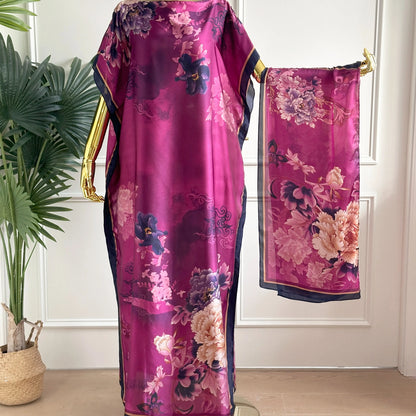 【Moomoo】Women'S Polyester Floral Print Moo Moo & Scarf Set - Lightweight Boho Casual Shawl Dress, Beach Vacation Outfit, Swimwear Pairing, All-Season Ladies Wear 06, Moo Moo for Women