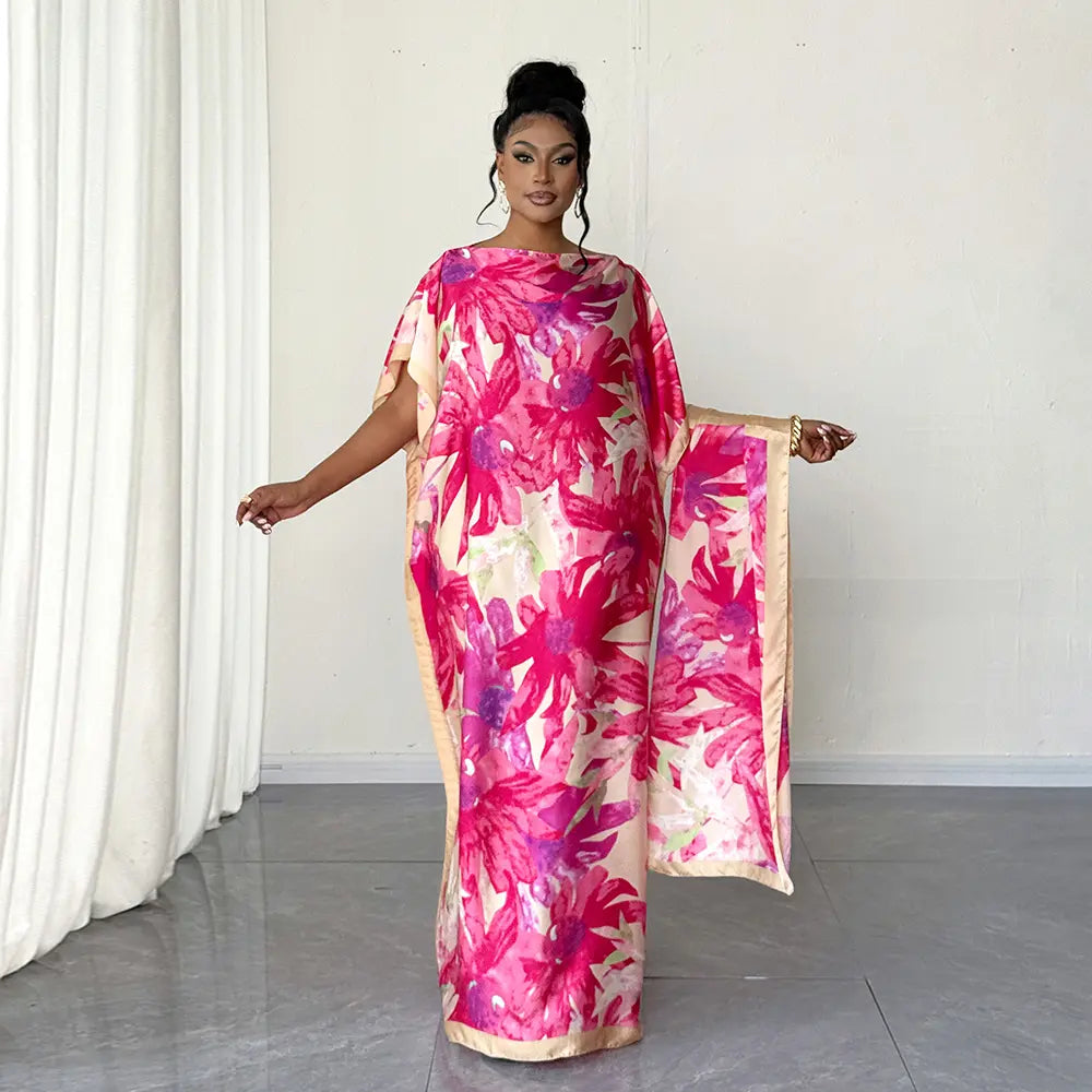 Moomoo Women'S 2 Piece Sets, Bohemian Peacock & Plants Satin Cape Robe with Scarf, plus Size Friendly Maxi Cover up for Resort, Hand Wash, Bathing Suit, Beach Wear, Bathing Suit Cover, Silky, Bikini Coverup, Moo Moo for Women, Stylish Women'S Wear
