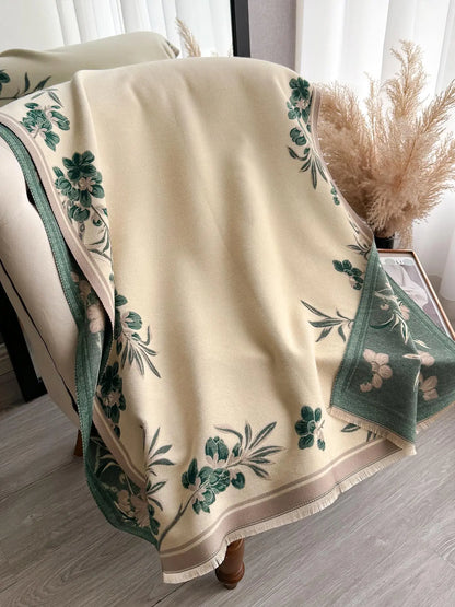 Elegant Floral Knit Scarf for Women, Boho Style Double-Sided Shawl, Fall & Winter Warm Daily Wear, Fitted Design, Floral Print Scarf, Boho Floral Scarves