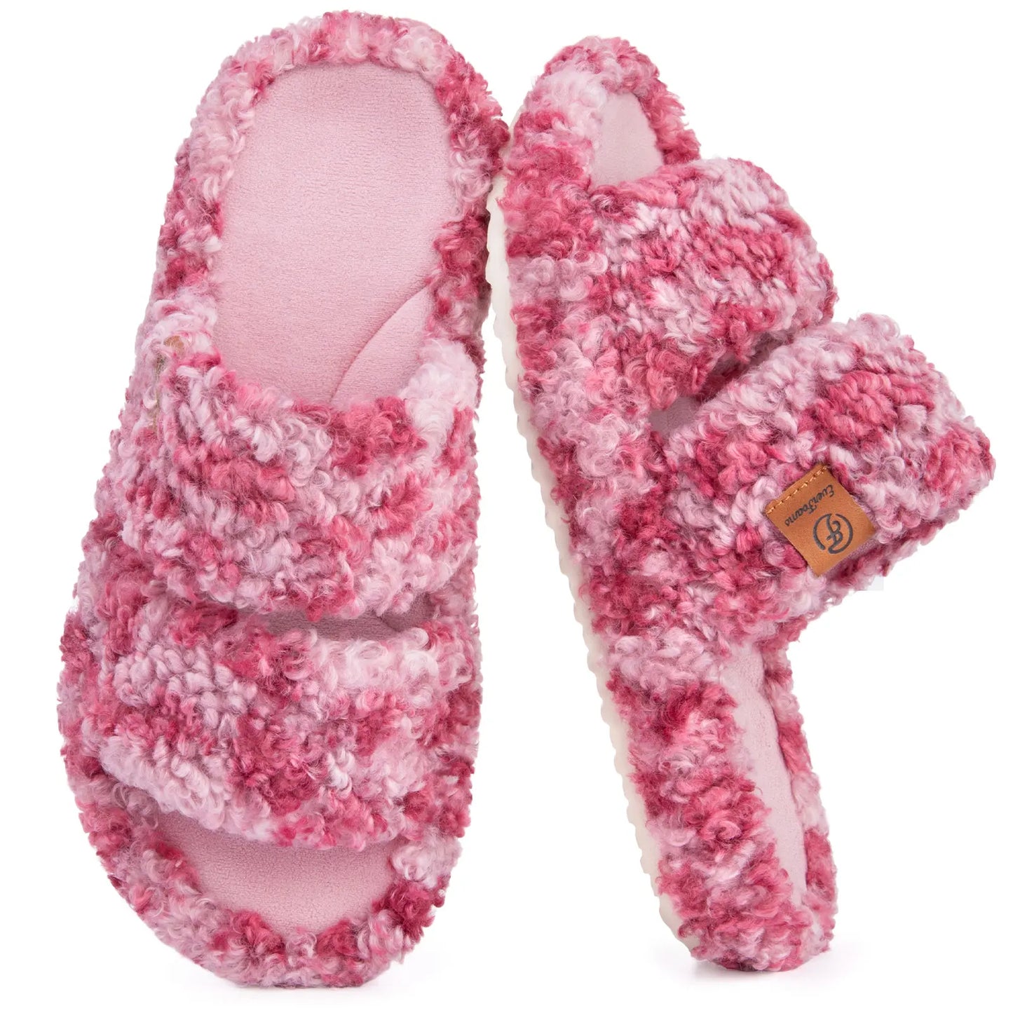 Everfoams Women'S Fuzzy Open-Toe Slippers – Stylish Classic Slides with Soft Memory Foam, Non-Slip Rubber Sole, Perfect Cozy Footwear ,Girl Fur Flipflop Walking Shoes Fluffy Modern Sleeper Slip on Clog, Gifts for Mom, Summervibes, Mother'S Day Gift