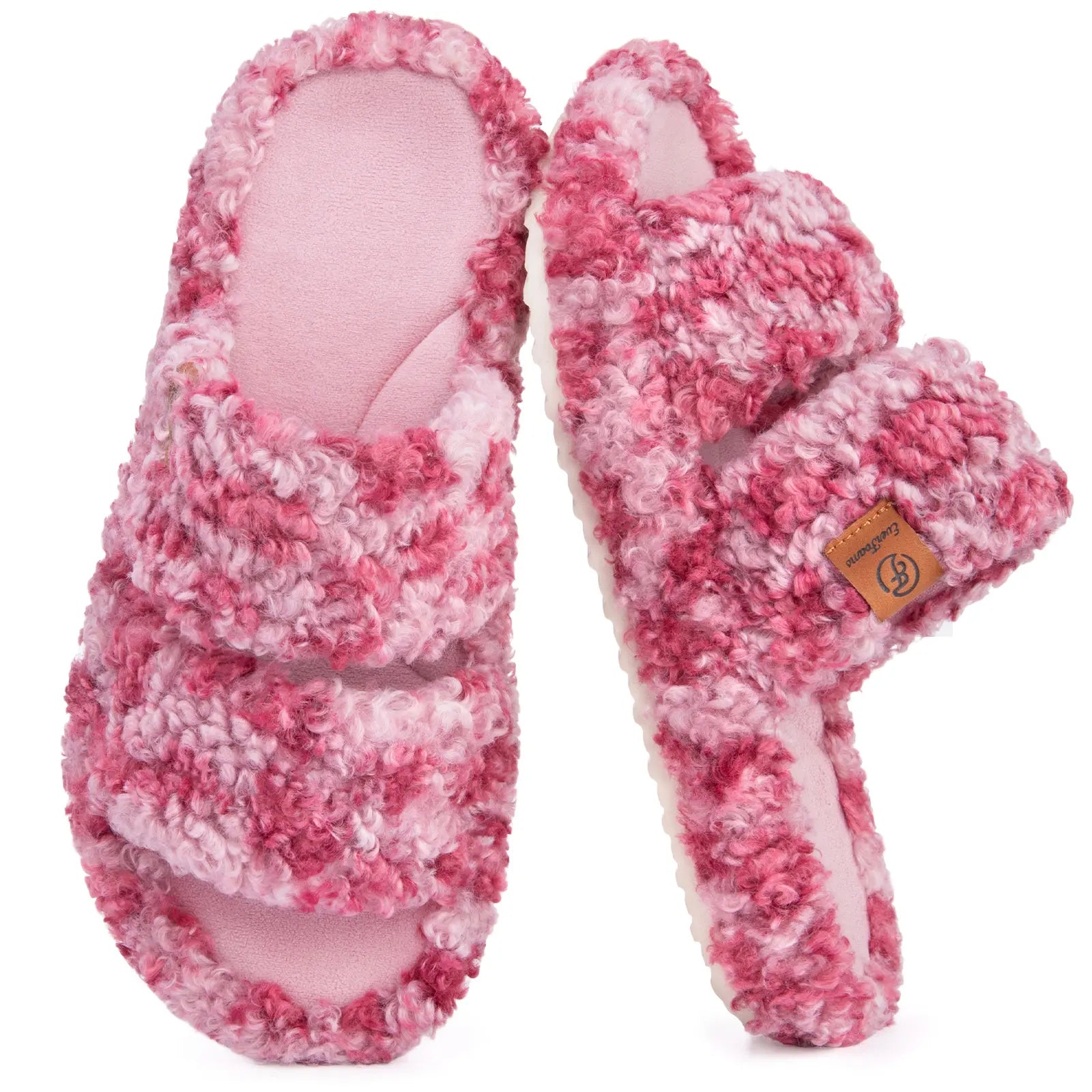 Everfoams Women'S Fuzzy Open-Toe Slippers – Stylish Classic Slides with Soft Memory Foam, Non-Slip Rubber Sole, Perfect Cozy Footwear ,Girl Fur Flipflop Walking Shoes Fluffy Modern Sleeper Slip on Clog, Gifts for Mom, Summervibes, Mother'S Day Gift