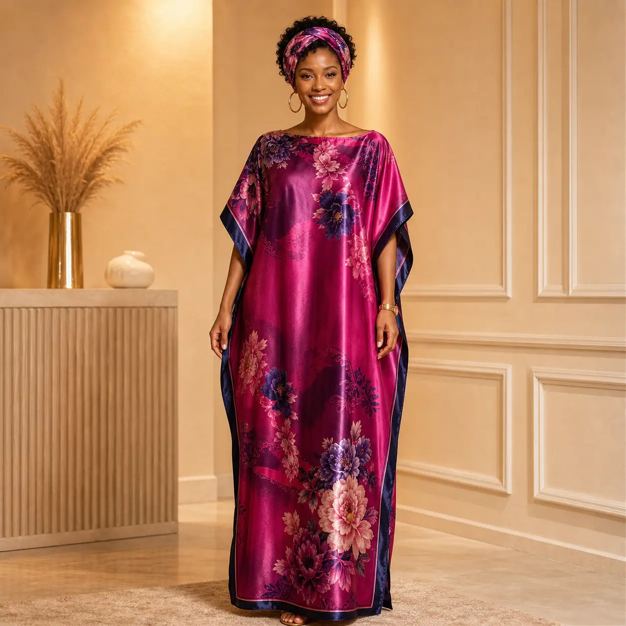 【Moomoo】Women'S Polyester Floral Print Moo Moo & Scarf Set - Lightweight Boho Casual Shawl Dress, Beach Vacation Outfit, Swimwear Pairing, All-Season Ladies Wear 06, Moo Moo for Women
