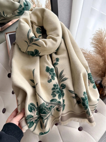 Elegant Floral Knit Scarf for Women, Boho Style Double-Sided Shawl, Fall & Winter Warm Daily Wear, Fitted Design, Floral Print Scarf, Boho Floral Scarves