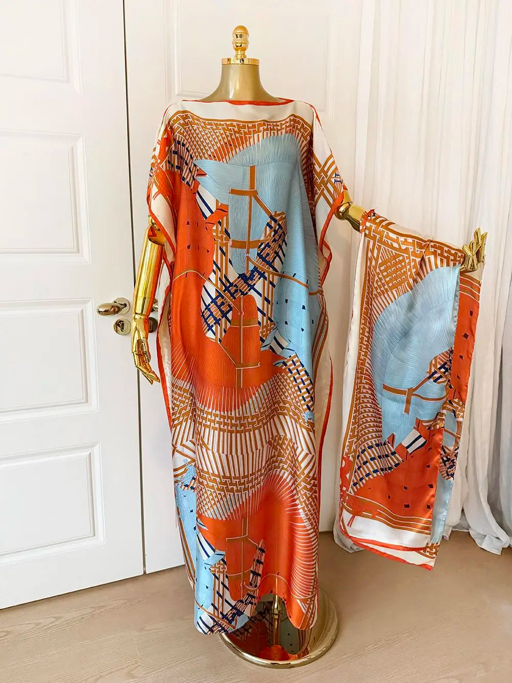 【Moomoo】Women'S Polyester Floral Print Moo Moo & Scarf Set - Lightweight Boho Casual Shawl Dress, Beach Vacation Outfit, Swimwear Pairing, All-Season Ladies Wear 06, Moo Moo for Women