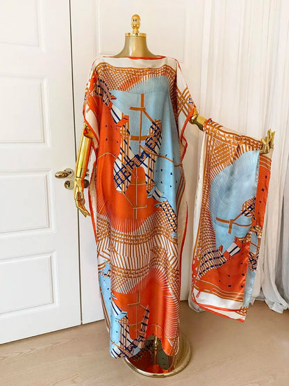 【Moomoo】Women'S Polyester Floral Print Moo Moo & Scarf Set - Lightweight Boho Casual Shawl Dress, Beach Vacation Outfit, Swimwear Pairing, All-Season Ladies Wear 06, Moo Moo for Women