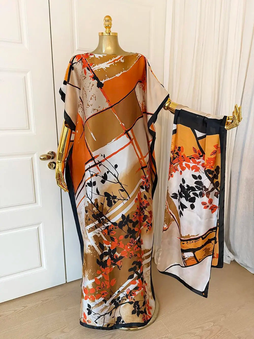 【Moomoo】Women'S Polyester Floral Print Moo Moo & Scarf Set - Lightweight Boho Casual Shawl Dress, Beach Vacation Outfit, Swimwear Pairing, All-Season Ladies Wear 06, Moo Moo for Women