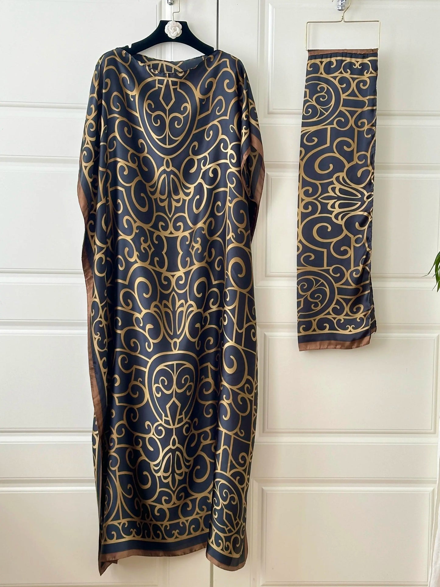 【Moomoo】Women'S Polyester Floral Print Moo Moo & Scarf Set - Lightweight Boho Casual Shawl Dress, Beach Vacation Outfit, Swimwear Pairing, All-Season Ladies Wear 06, Moo Moo for Women