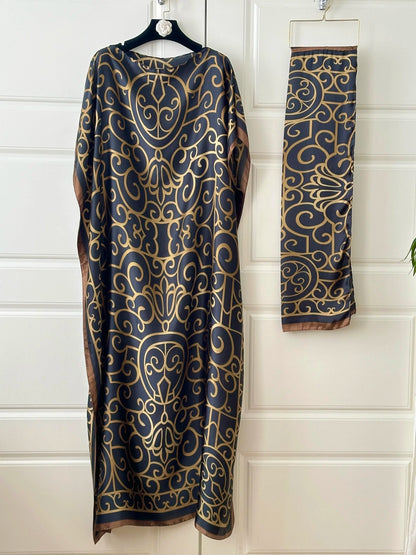 【Moomoo】Women'S Polyester Floral Print Moo Moo & Scarf Set - Lightweight Boho Casual Shawl Dress, Beach Vacation Outfit, Swimwear Pairing, All-Season Ladies Wear 06, Moo Moo for Women