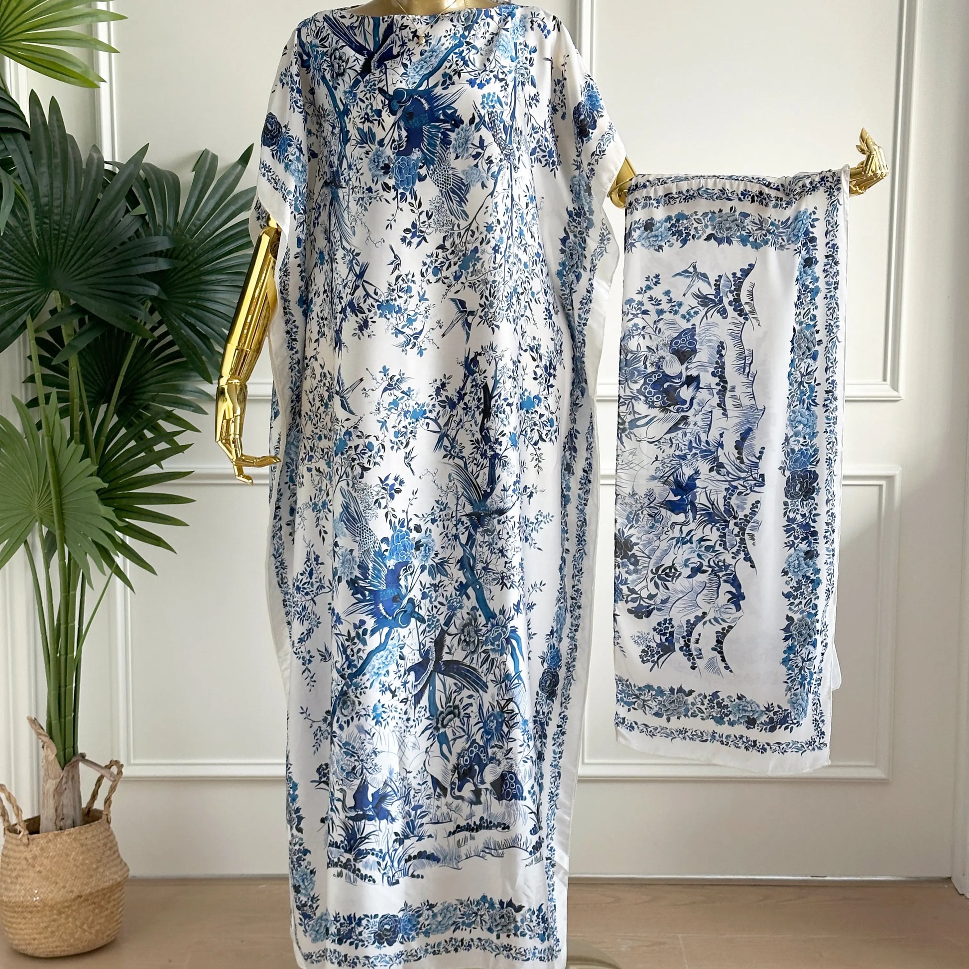 【Moomoo】Women'S Polyester Floral Print Moo Moo & Scarf Set - Lightweight Boho Casual Shawl Dress, Beach Vacation Outfit, Swimwear Pairing, All-Season Ladies Wear 06, Moo Moo for Women