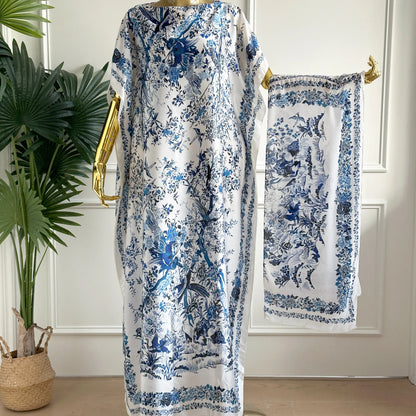 【Moomoo】Women'S Polyester Floral Print Moo Moo & Scarf Set - Lightweight Boho Casual Shawl Dress, Beach Vacation Outfit, Swimwear Pairing, All-Season Ladies Wear 06, Moo Moo for Women