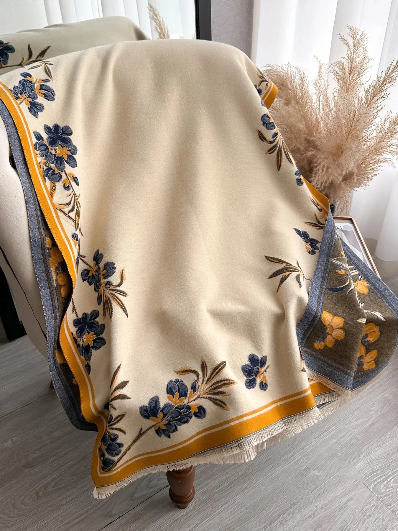 Elegant Floral Knit Scarf for Women, Boho Style Double-Sided Shawl, Fall & Winter Warm Daily Wear, Fitted Design, Floral Print Scarf, Boho Floral Scarves