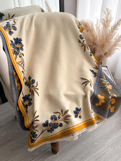 Elegant Floral Knit Scarf for Women, Boho Style Double-Sided Shawl, Fall & Winter Warm Daily Wear, Fitted Design, Floral Print Scarf, Boho Floral Scarves