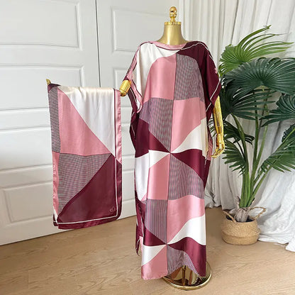Moomoo Women'S 2 Piece Sets, Bohemian Peacock & Plants Satin Cape Robe with Scarf, plus Size Friendly Maxi Cover up for Resort, Hand Wash, Bathing Suit, Beach Wear, Bathing Suit Cover, Silky, Bikini Coverup, Moo Moo for Women, Stylish Women'S Wear