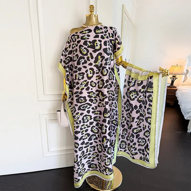 Moomoo Women'S 2 Piece Sets, Bohemian Peacock & Plants Satin Cape Robe with Scarf, plus Size Friendly Maxi Cover up for Resort, Hand Wash, Bathing Suit, Beach Wear, Bathing Suit Cover, Silky, Bikini Coverup, Moo Moo for Women, Stylish Women'S Wear