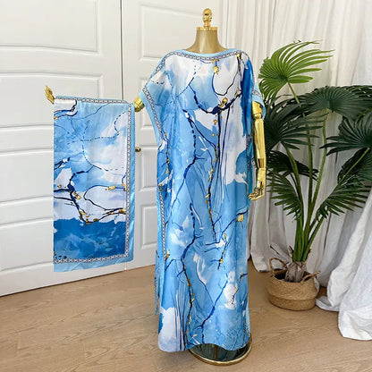 Moomoo Women'S 2 Piece Sets, Bohemian Peacock & Plants Satin Cape Robe with Scarf, plus Size Friendly Maxi Cover up for Resort, Hand Wash, Bathing Suit, Beach Wear, Bathing Suit Cover, Silky, Bikini Coverup, Moo Moo for Women, Stylish Women'S Wear